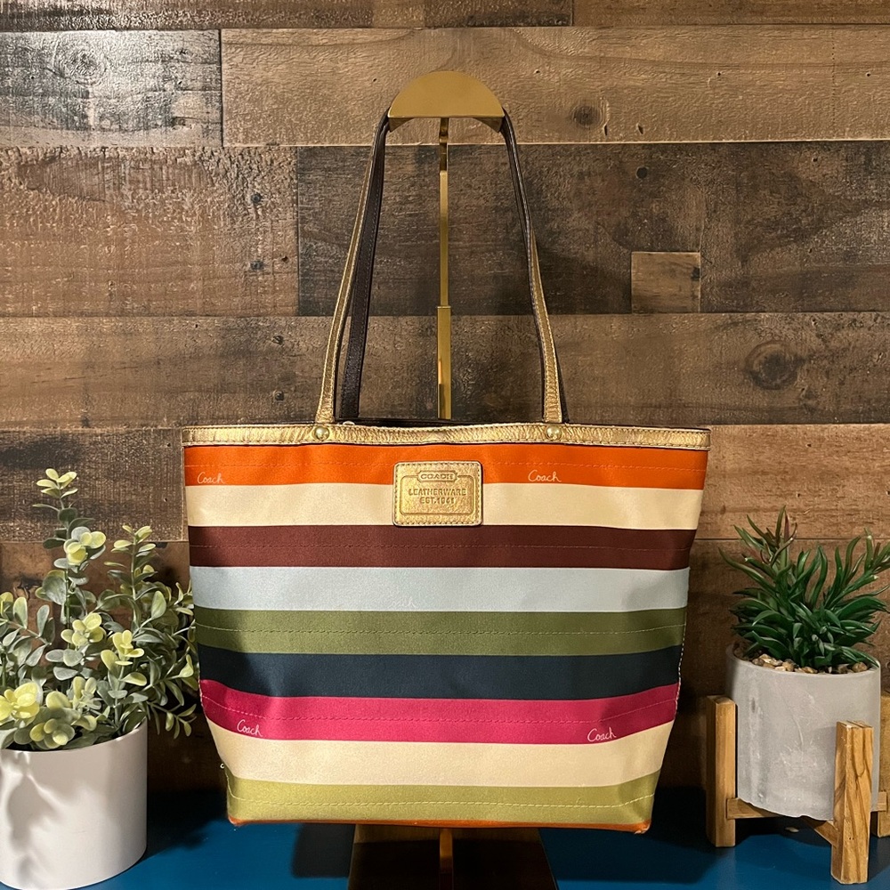 COACH Tote Striped Medium Classic Beauty